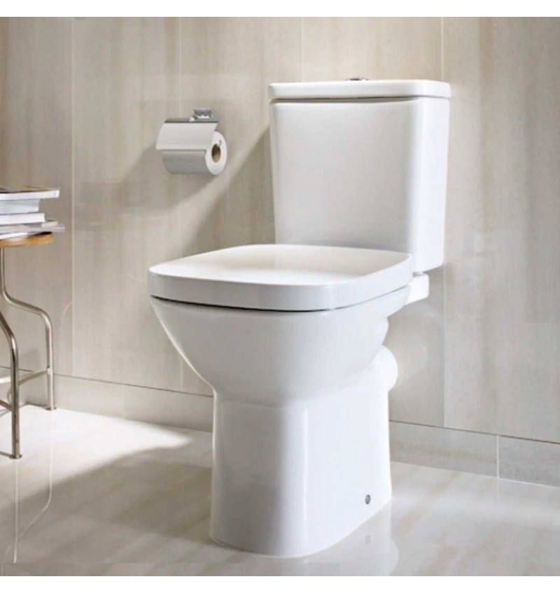 Inodoro con Tapa Amortiguador Roca Debba Herrajes Nylon Blanco y Depósito de Apoyar Blanco